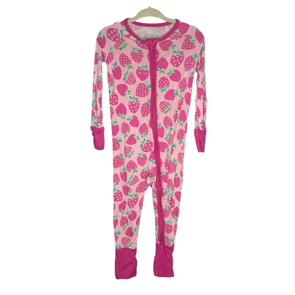 Little Sleepies zippy pajamas bamboo fold over strawberry Pink Footies 12 - 18